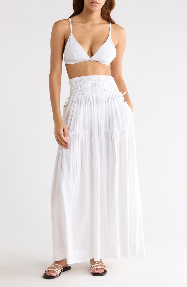 エラン レディース ボトムスカート ミディ シャーリング Elan Smocked Cover-Up Midi Skirt White ホワイト｜ReVida 店 18,801円