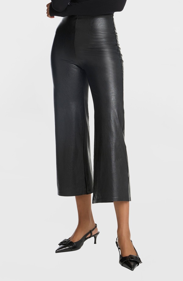 コマンドー レディース ボトムス レギンス ワイドレッグ ズボン下 なめし革 フェイクレザー Commando Faux Leather Crop Wide Leg Pants Black 黒いこと