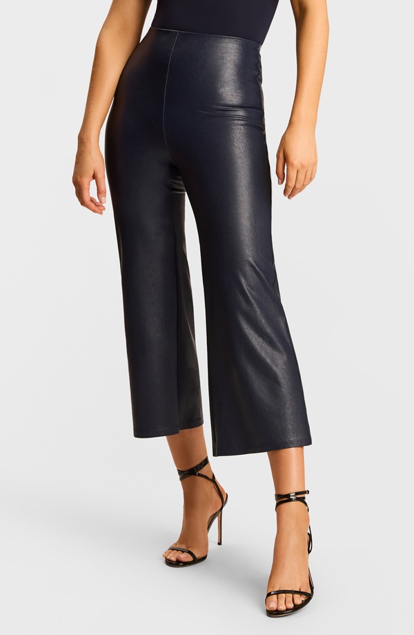 コマンドー レディース ボトムス レギンス ワイドレッグ ズボン下 なめし革 フェイクレザー Commando Faux Leather Crop Wide Leg Pants Navy 米国海軍