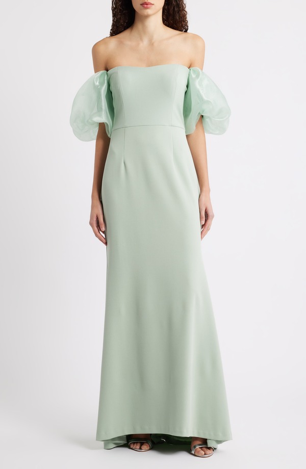 エリザジェイ レディース トップス ワンピース Eliza J Off the Shoulder Puff Sleeve Trumpet Gown Sage セージ