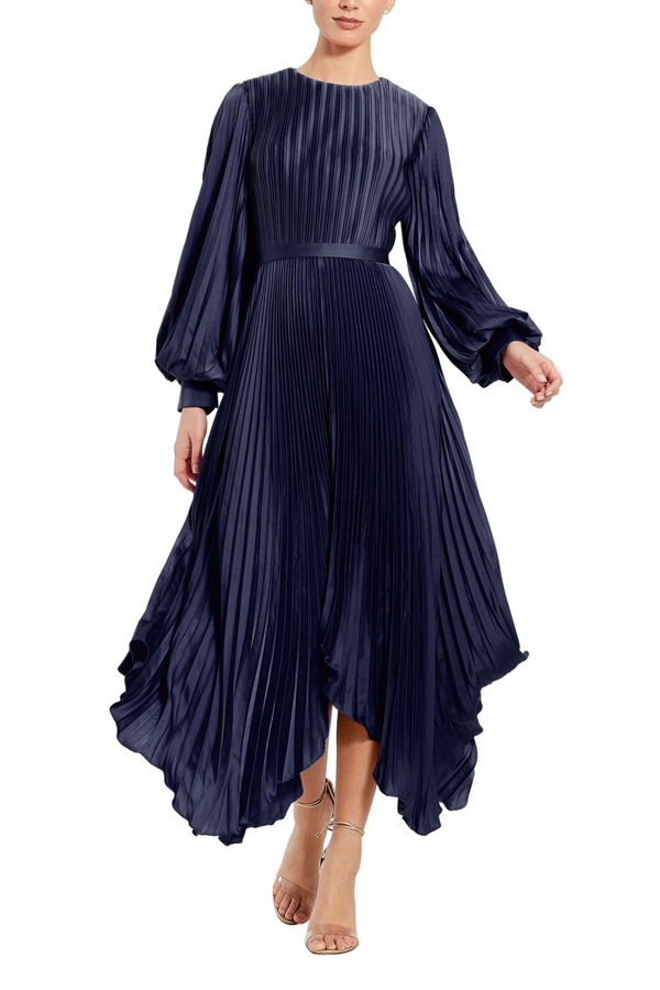 マックダガル レディース トップス ワンピース プリーツ Mac Duggalong Sleeve Pleated Charmeuse Handkerchief Dress Midnight