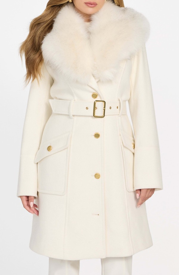 マルシアーノ レディース アウター ジャケット・ブルゾン コート Marciano Alice Belted Coat with Removable Faux Fur Collar Mcdm-Open