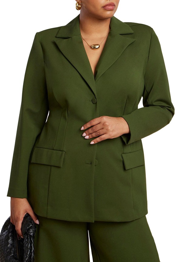エロクイ レディース アウター ジャケット・ブルゾン ブレザー ELOQUII The Ultimate Nipped Waist Blazer Dark Forest Green グリーン