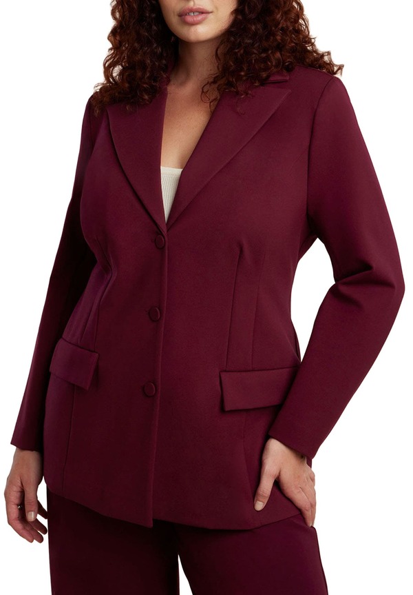 エロクイ レディース アウター ジャケット・ブルゾン ブレザー ELOQUII The Ultimate Nipped Waist Blazer Maroon Banner マルーン