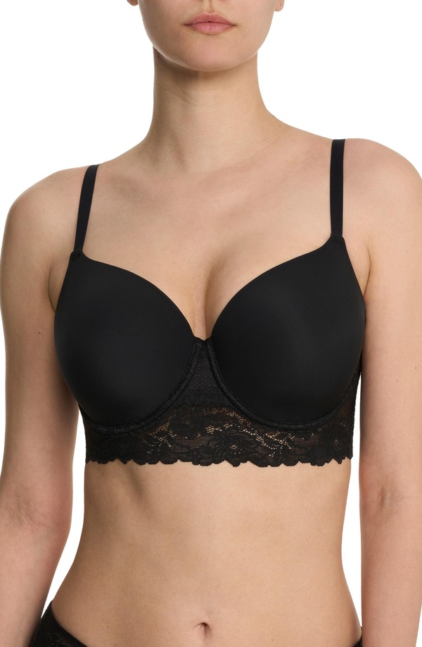 ナトリ レディース トップス プルオーバー スピード競技 Natori Heavenly Full Coverage Longline Lace T-Shirt Bra Black 黒いこと