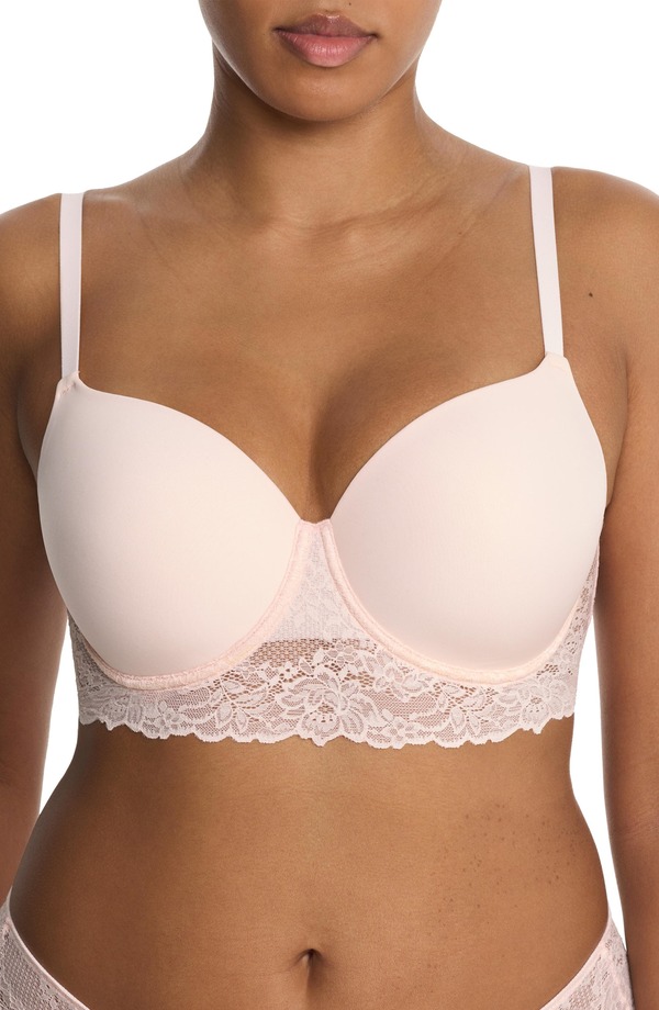 ナトリ レディース トップス プルオーバー スピード競技 Natori Heavenly Full Coverage Longline Lace T-Shirt Bra Whisper Pink サクラ色