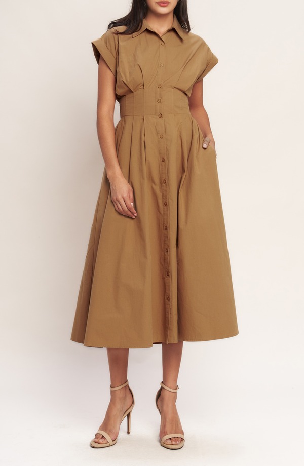 フライング赤茄子 レディース トップス 衣装 midi FLYING TOMATO Corset Midi Fit \u0026 Flare Dress Caramel