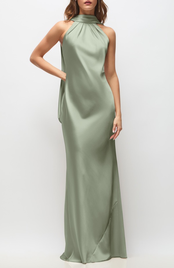 アフターシックス レディース トップス ワンピース サテン After Six Anaiscarf Neck Satin Charmeuse Gown Sage セージ