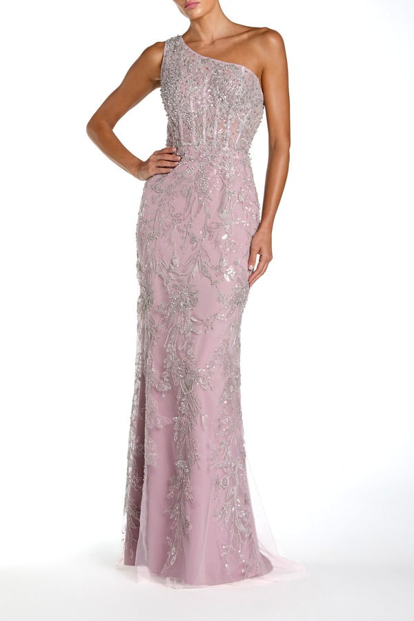 マックダガル レディース トップス ワンピース ワンショルダー Mac Duggal Embellished One-Shoulder Corset Bodice Column Gown Lilac ライラック