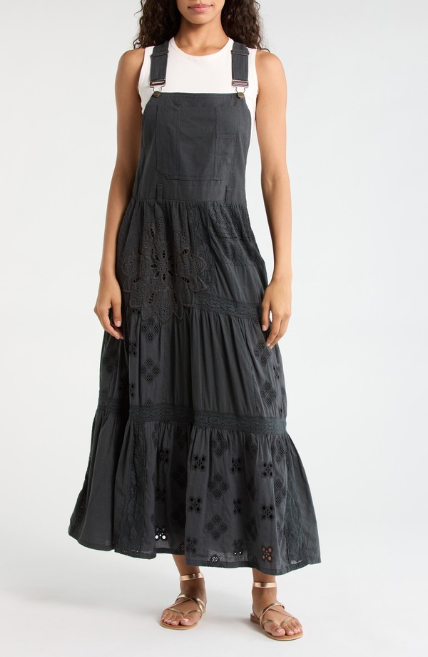 ラッキーブランド レディース トップス ワンピース オーバーオール コットン マキシ Lucky Brand Cutwork Detail Cotton Overall Maxi Dress Raven