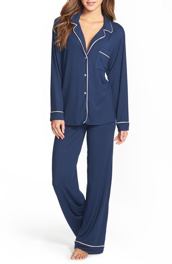 エバージェイ レディース アンダーウェア ナイトウェア Eberjey Gisele Long Pajamas Navy/Ivory アイボリー