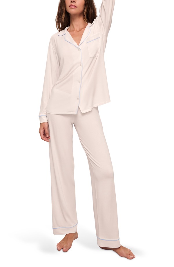 エバージェイ レディース アンダーウェア ナイトウェア Eberjey Gisele Long Pajamas White/ Ice Blue ホワイト