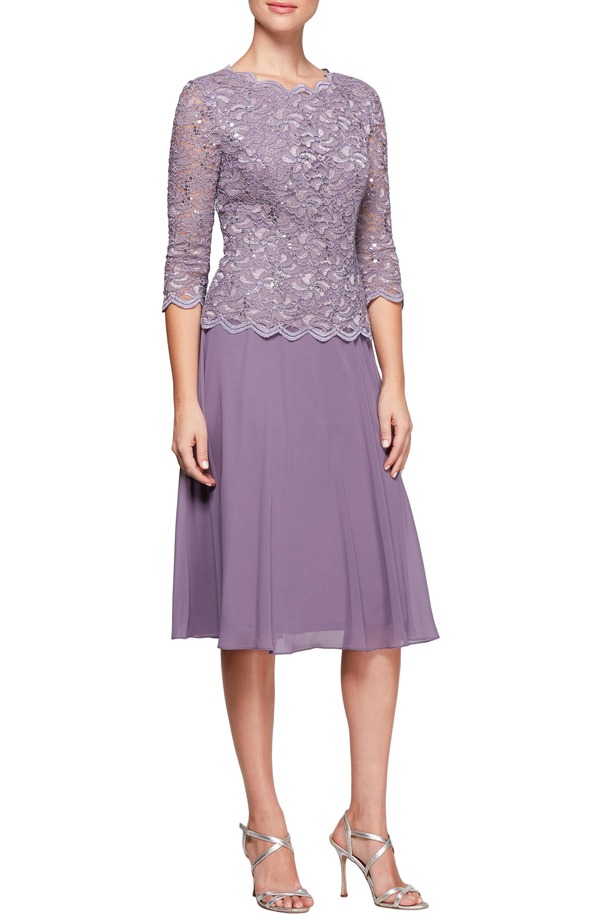 アレックスイブニングス レディース トップス ワンピース Alex Evenings Faux Two-Piece Cocktail Dress Icy Orchid