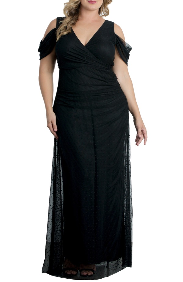 キヨナ レディース トップス ワンピース メッシュ Kiyonna Seraphina Cold Shoulder Mesh Gown Onyx 37,570円