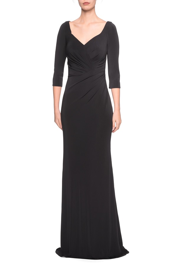 ラフェム レディース トップス ワンピース ジャージー La Femme 3/4 Sleeve Long Jersey Dress with Sweetheart Neckline Black ブラック