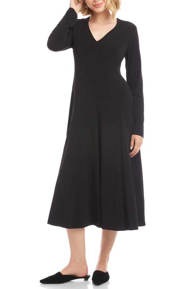 カレンケーン レディース トップス ワンピース ミディ ジャージー Karen Kane Kate Long Sleeve Travel Jersey Midi Dress Black ブラック