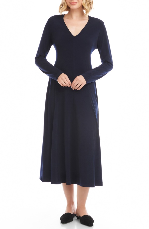カレンケーン レディース トップス ワンピース ミディ ジャージー Karen Kane Kate Long Sleeve Travel Jersey Midi Dress Navy ネイビー