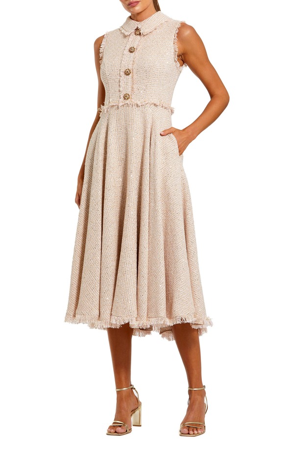マックダガル レディース トップス ワンピース ミディ ノースリーブ Mac Duggal Boucl Sleeveless Collared Button Up Midi Dress Blush ブラッシュ