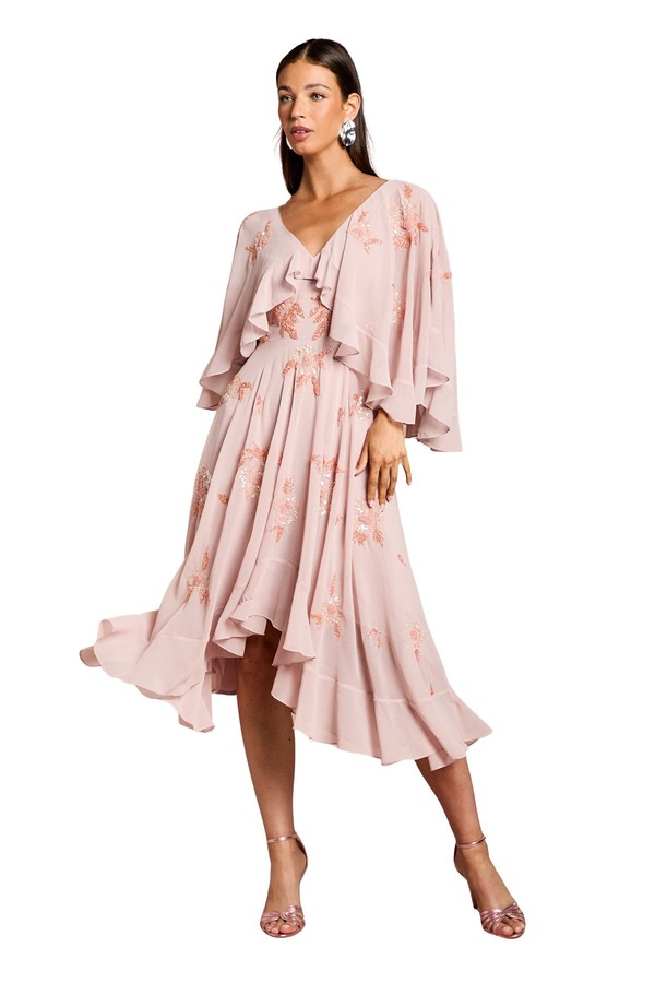 コースト レディース トップス ワンピース ケープデザイン ミディ キャップ ケープ Coast Embellished Frill Cape Midi Dress Nude｜ReVida 店