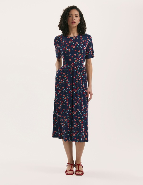 ファイナリー 英国の首都 レディース トップス 衣装 御花柄 midi プルオーバー プルオーバー 御花 Finery London Kathryn Floral Jersey Midi T-Shirt Dress Navy Flower 米国海軍