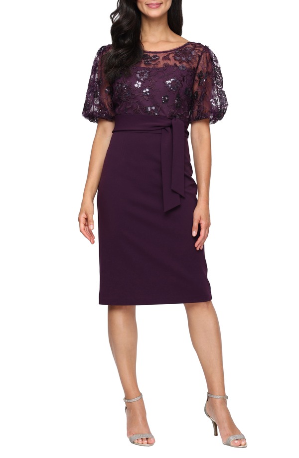 アレックスイブニングス レディース トップス ワンピース クレープ スパンコール レース Alex Eveningsequin Lace Crepe Cocktail Dress Eggplant