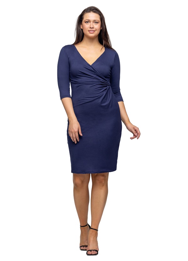 24 セブンコンフォート レディース トップス ワンピース Vネック ひざ丈 プチ 24seven Comfort Apparel Petite V Neck Faux Wrap Knee Length Dress Navy ネイビー
