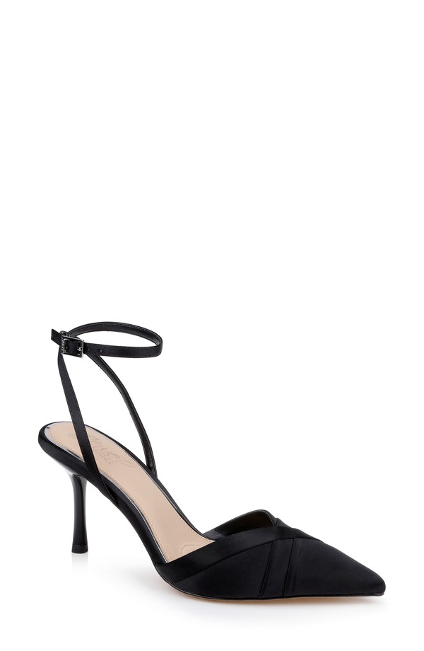 ジュウェルダグレイミシュカ レディース シューズ 踵 アンクル Jewel Badgley Mischka Parklyn Ankle Strapointed Toe Pump Black Satin 黒いこと