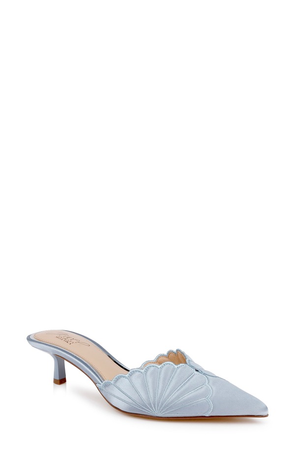 ジュウェルダグレイミシュカ レディース シューズ 踵 Jewel Badgley Mischka Palmer Mule Mist Blue Satin 青み