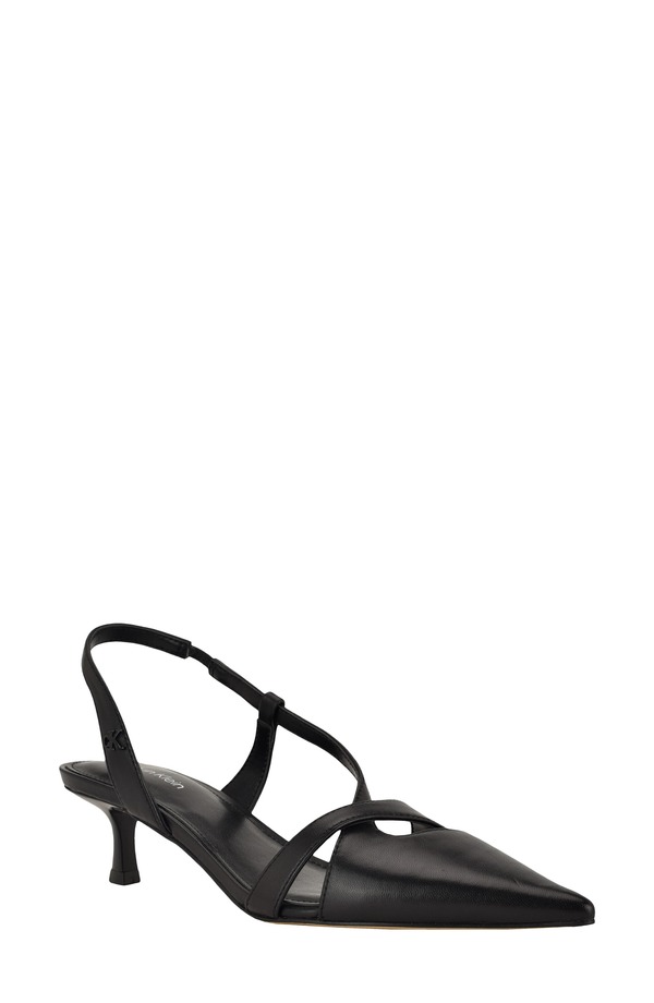 カルバンクライン レディース シューズ ヒール Calvin Klein Arlanna Slingback Pointed Toe Kitten Heel Pump Black Leather ブラック