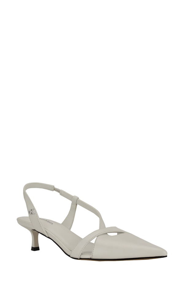 カルバンクライン レディース シューズ 踵 Calvin Klein Arlanna Slingback Pointed Toe Kitten Heel Pump White Leather 白いこと