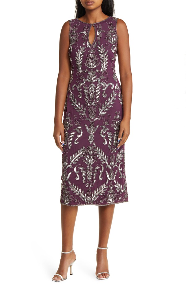 ピサッロナイツ レディース トップス ワンピース ミディ Pisarro Nights Embellished Midi Cocktail Dress Plum プラム｜ReVida 店