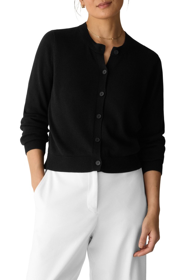 エイリーンフィッシャー レディース アウター パーカー・スウェット 労働者の一団のど首 綿織物 ジレー Eileen Fisher Crewneck Organicotton Blend Cardigan Black 黒いこと