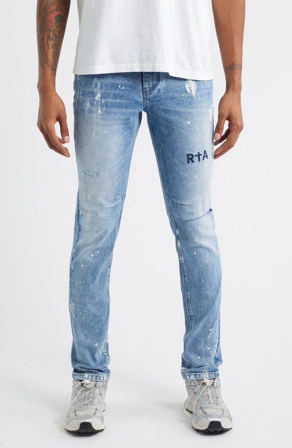 アールティーエー メンズ ボトムス デニムパンツ ジーンズ RtA Clayton Paint Splatteripped Skinny Jeans Distressed White Paint ホワイト