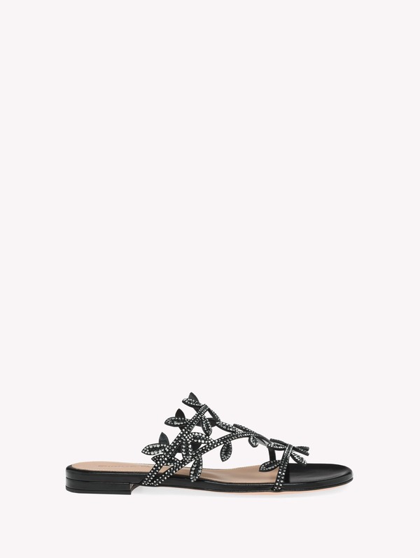 ジャンヴィト ロッシ レディース シューズ サンダル Gianvito Rossi Crystal Flavia 05 Sandal Black Leather 黒いこと