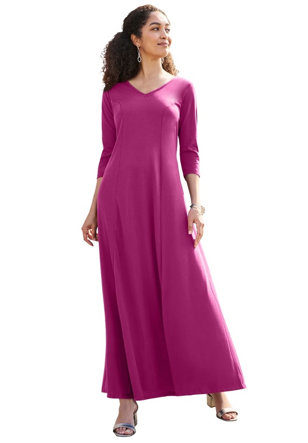 ジェシカロンドン レディース ボトムス カジュアルパンツ マキシワンピース マキシ Jessica London Double-V Maxi Dress Raspberry|ReVida 店