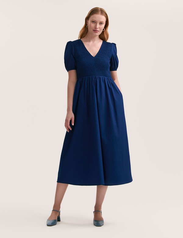 ファイナリー 英国の首都 レディース トップス 衣装 midi 綿織物 Finery London Jamilla Short Sleeve Cotton Midi Dress Indigo インディゴ