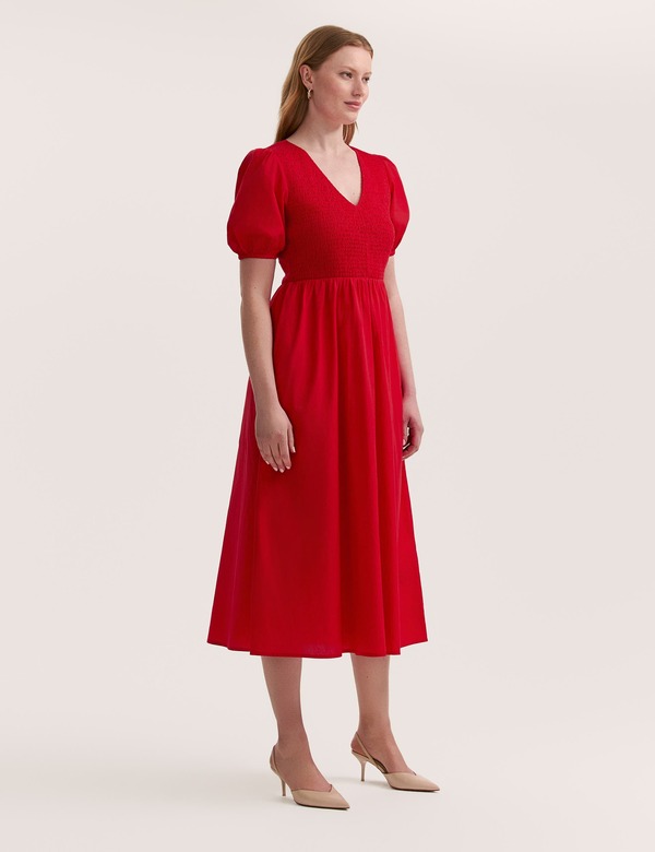 ファイナリー 英国の首都 レディース トップス 衣装 midi 綿織物 Finery London Jamilla Short Sleeve Cotton Midi Dress Red 赤いこと