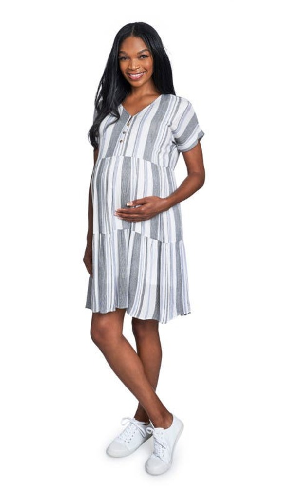 エヴァリーグレー レディース トップス ワンピース マタニティ Everly Grey Micaela Maternity/Nursing Dress Black/Royal ブラック 16,635円