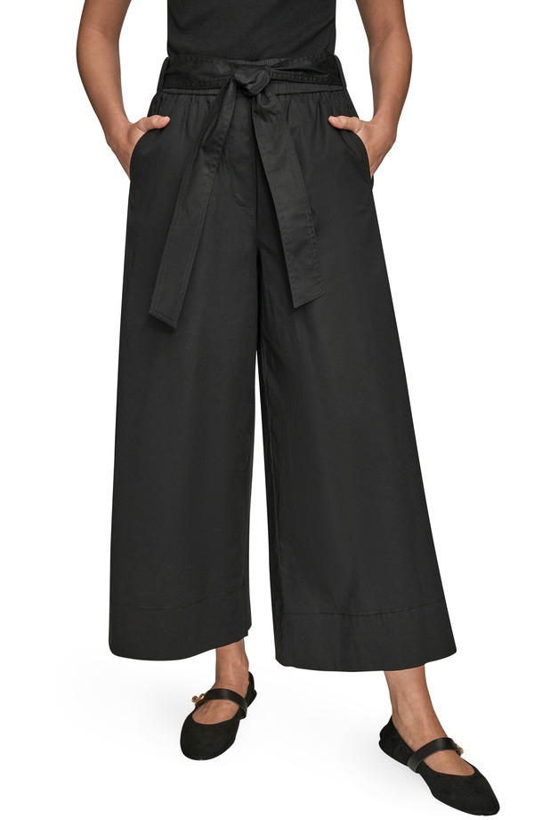 ダナ キャラン ニューヨーク州 レディース ボトムス レギンス ワイドレッグ ズボン下 綿織物 Donna Karanew York Mid Rise Wide Leg Crop Stretch Cotton Pants Black 黒いこと