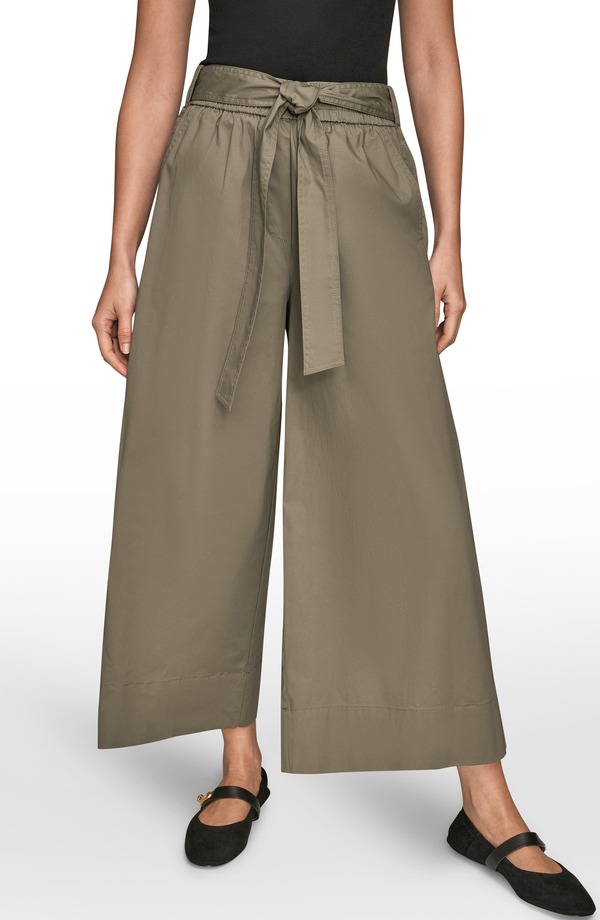ダナ キャラン ニューヨーク州 レディース ボトムス レギンス ワイドレッグ ズボン下 綿織物 Donna Karanew York Mid Rise Wide Leg Crop Stretch Cotton Pants Khaki Gree カーキ