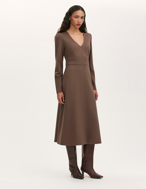 ファイナリー ロンドン レディース トップス ワンピース Vネック ミディ ジャージー Finery London Seraphina Ponte Jersey V Neck Midi Dress Mole｜ReVida 店