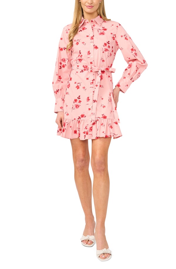セセ レディース トップス ワンピース フラワー柄 プリント フリル シャツ フラワー CeCe Ruffle Floral Printie Waist Shirtdress Coral Bloom コーラル 25,060円
