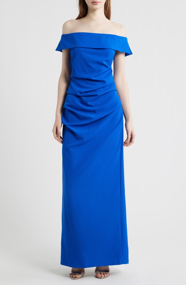 ヴィンスカムート レディース トップス ワンピース プリーツ Vince Camuto Laguna Pleated Off the Shoulder Gown Cobalt コバルト