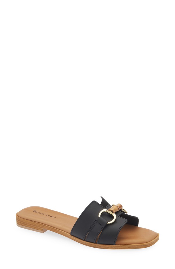 ショコラブルー レディース シューズ サンダル Chocolat Blu Baz Slide Sandal Black Leather ブラック｜ReVida 店