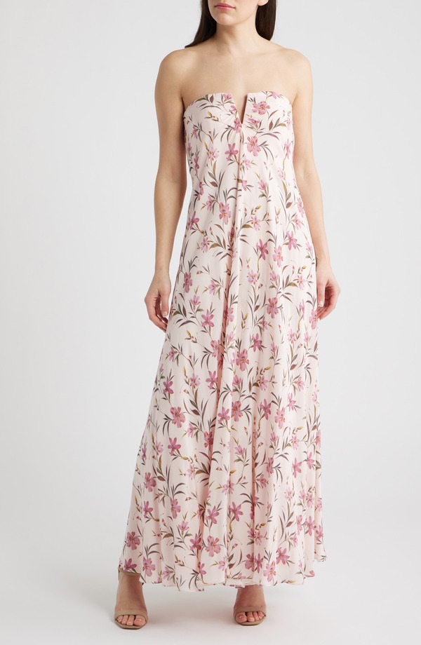 パーカー レディース トップス ワンピース フラワー柄 ストラップレス マキシ フラワー Parker Themerson Floral Strapless Maxi Dress Barely Pink ピンク