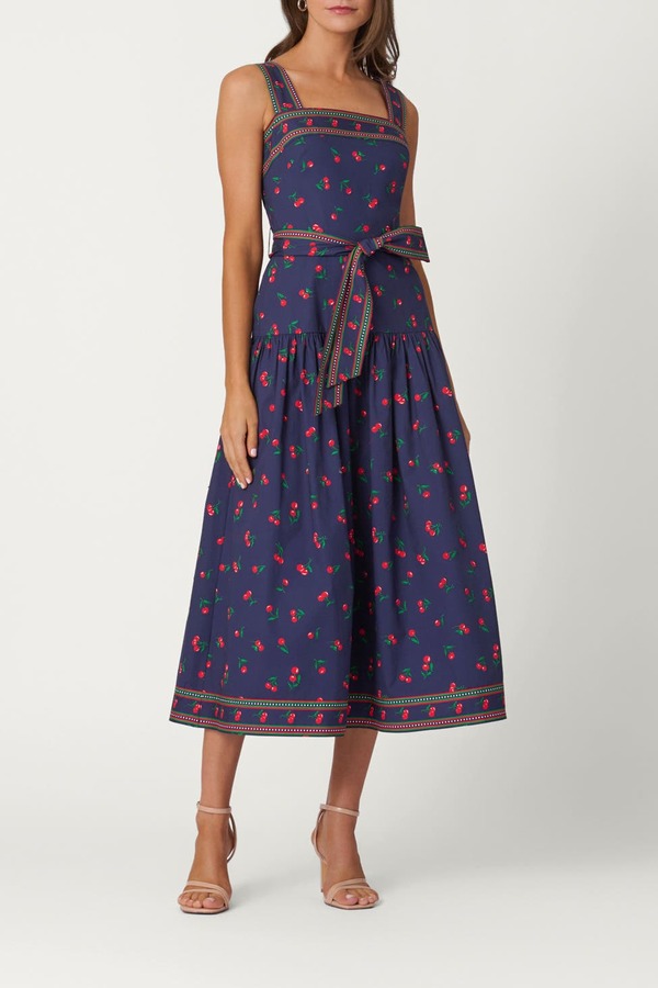 ショシャーナ レディース トップス ワンピース プリント Shoshanna Cherry Border Print Poplin Kora Dress Navy/Cherry ネイビー