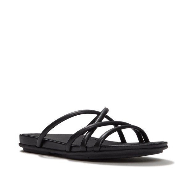 フィットフロップ レディース シューズ サンダル レザー FitFlop Gracie Leather Strappy Slides All Black ブラック