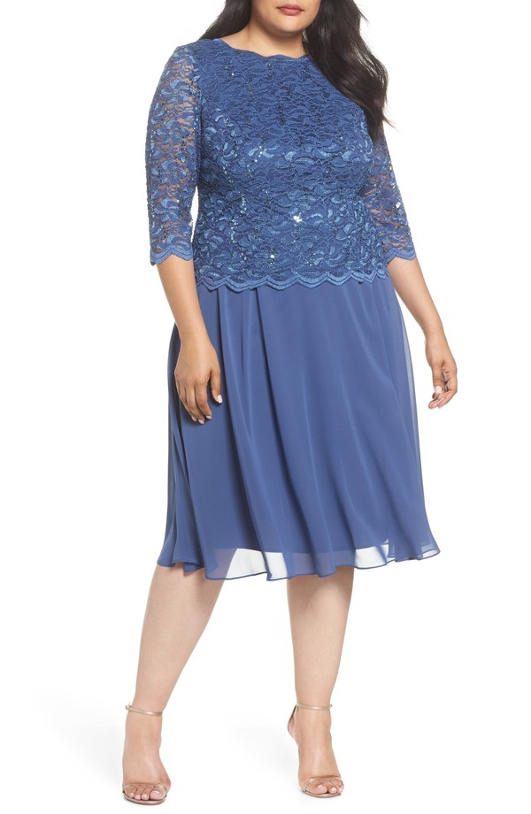 アレックスイブニングス レディース トップス ワンピース ミディ Alex Evenings Mock Two-Piece Midi Dress Wedgewood