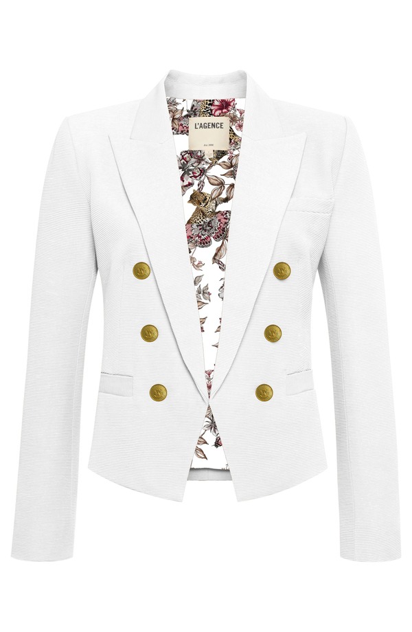 ラジャンス レディース アウター 上衣・上衣 スポーツジャケット L\u0027AGENCE Brooke Texture Double Breasted Crop Blazer White/Whte Small Buterfly 白いこと