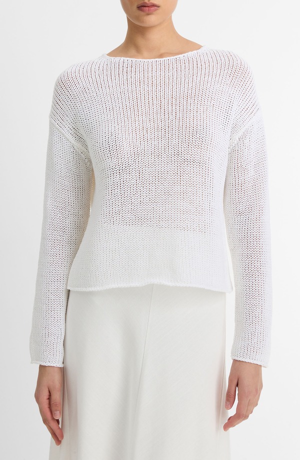 ヴィンス レディース アウター パーカー・スウェット プルオーバー 編み物 Vince Open Knit Boat Neck Sweater Optic White 白いこと